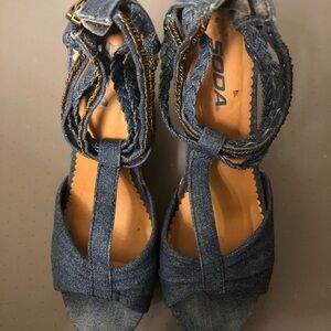 Soda Women's Denim Blue Platform Wedge Sandals - Size 8